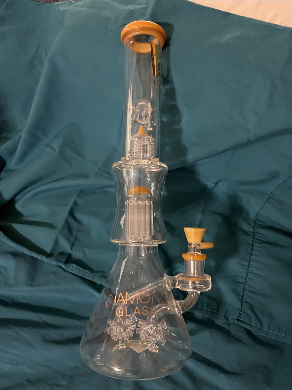 Diamond Glass Clear Beaker Water Piece with Yellow Accents